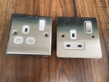 2 x MK Electric 1-Gang 13A Switched Socket Brushed Stainless Steel Finish