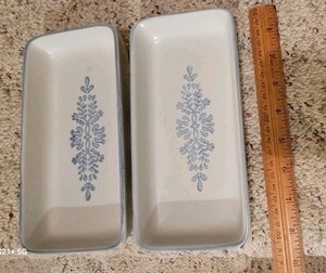 PAIR Vintage Pfaltzgraff Yorktowne Relish Dish 716-51 Stoneware Gray Blue  USA