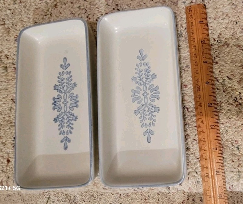 PAIR Vintage Pfaltzgraff Yorktowne Relish Dish 716-51 Stoneware Gray Blue  USA