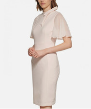 Calvin Klein NWOT Size 0 Pink Tie-Neck Chiffon Flutter Sleeve Sheath Dress