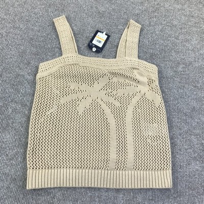 Nautica Jeans Tank Top Womens Small Beige Palm Tree Knit Tropical Beach NWT