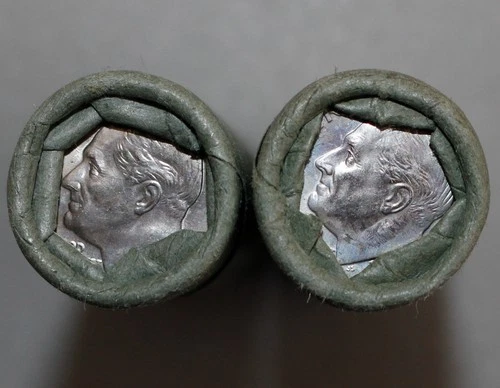 TWO 1995 P + D Roosevelt Dime 50 Coin ROLLS Uncirculated 10 Cents in BWR Obverse