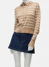 Veronica Beard Women's Beige White Striped Adrian Cashmere Hoodie Sweater Size L