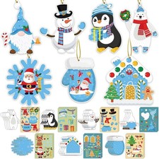 28 Pack, DIY Winter Ornament Kit with Stickers, Christmas Crafts for Kids