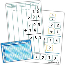 Dry Erase Long Multiplication Practice White Board, 8" X 12" Double Sided 2-Digi