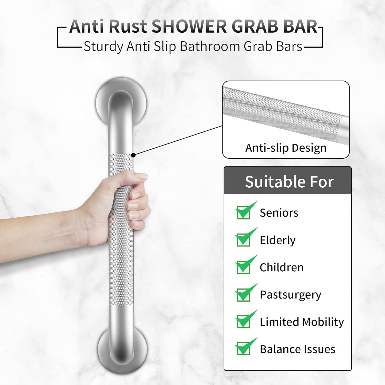 2 Pack 16 Inch Grab Bars for Bathtubs and Showers, Anti Slip Shower Grab Bars...