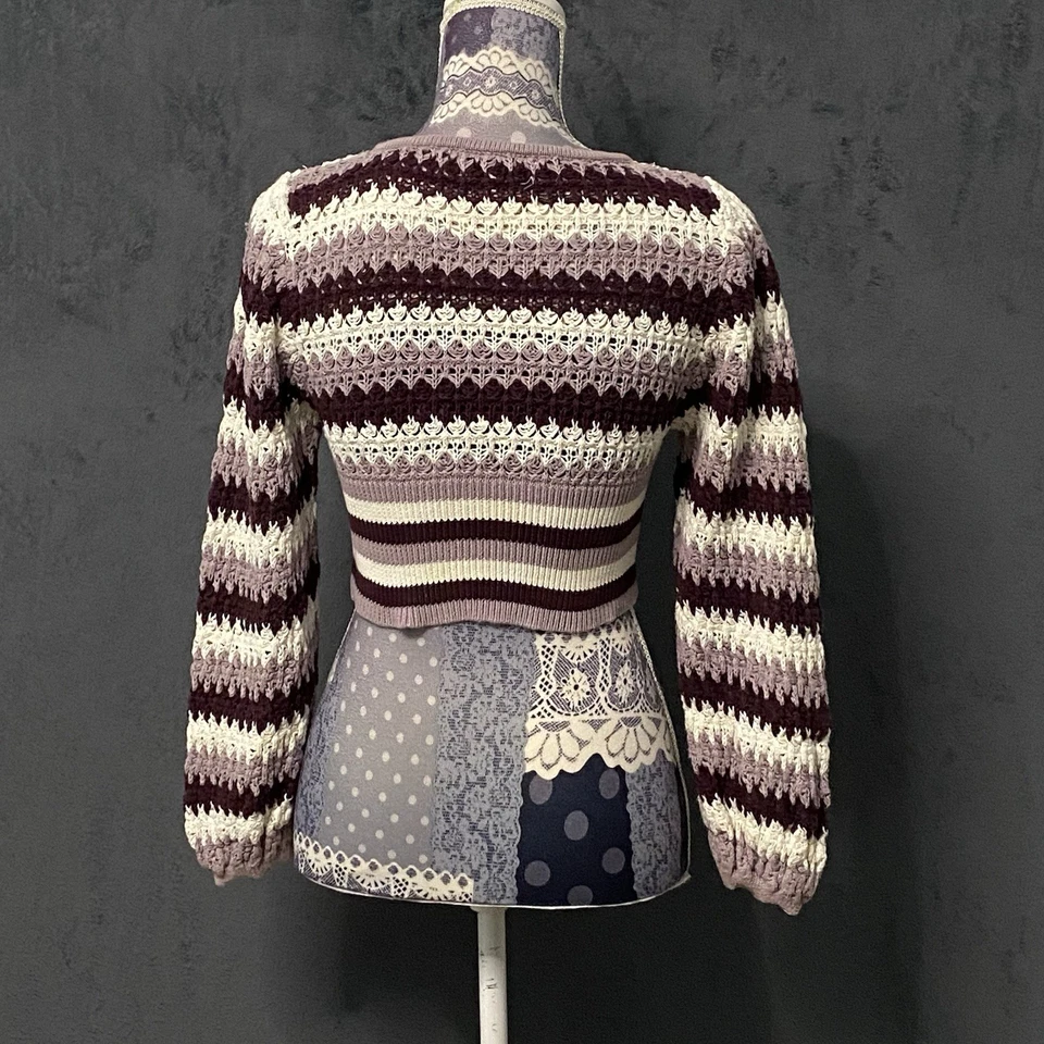 Suéter Tejido Willow & Wind Corto Mujer S Púrpura Crochet Manga Bishop Grueso Boho Foto 3 de 4