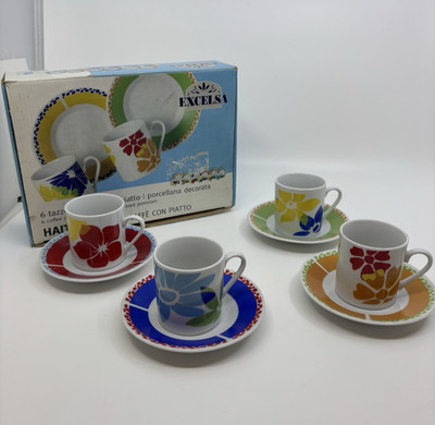 Flower Power Demitasse Espresso Coffee Cups & Saucers Set of 6 