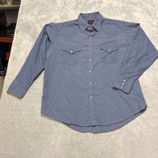 Plains Western Wear Men's Long Sleeve Shirt Size Large Blue Snap Closure
