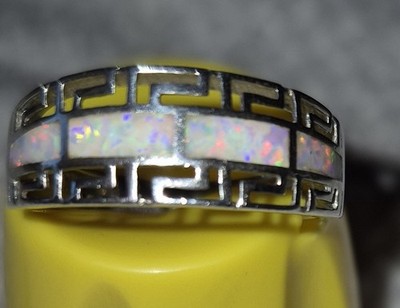 Sterling Silber griechisches Muster weiß Labor Ring Größe 9 bis 9,5