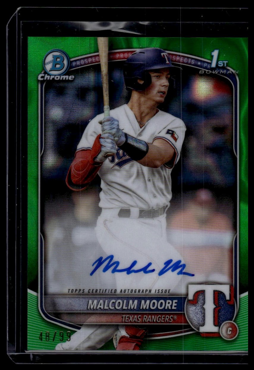 2025 Bowman #CPA-MMO Malcolm Moore Chrome Auto Green Lava Refractor #/99