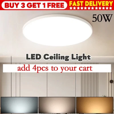 SUNYDEAL 50W LED Ceiling Light Round Panel Down Lights Bathroom Kitchen Living Room Lamp