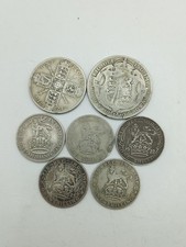 7 George V Silver Coins Lot 1920-1936 UK Half Crown Florin Shillings Rare
