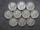 1944 Mercury Dimes Lot of 10 90% Silver Better Than Avg Circulation 26-1480