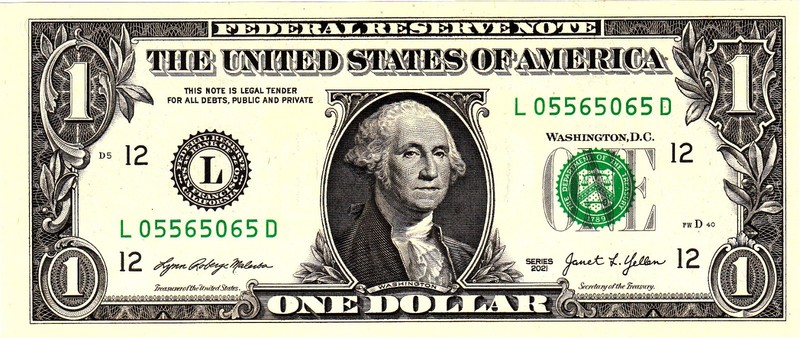 $1 2021 Fancy Serial  Uncirulated CU L05565065D