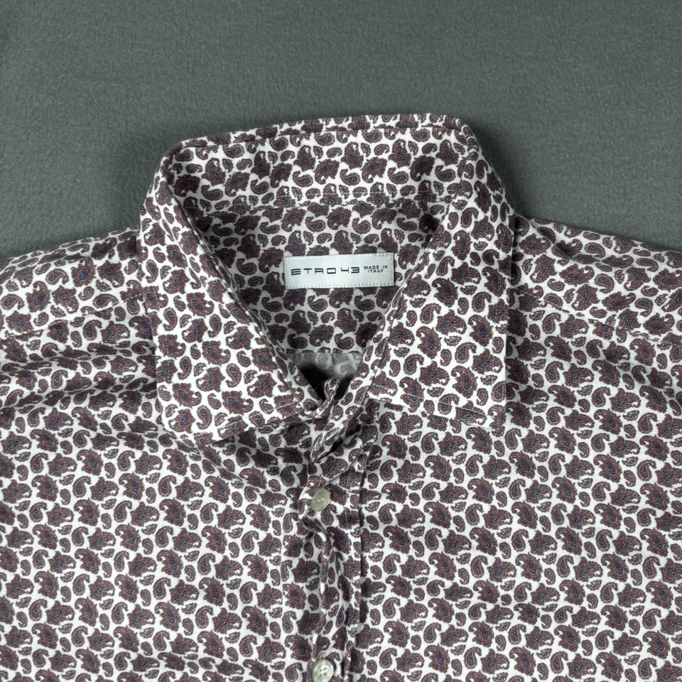 Etro Dress Shirt Mens 43 Made in Italy Pink Paisley Button Front Long Sleeve - Image 3 of 4