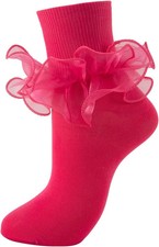 Women Big Ruffle Ankle Socks Adult Double Lace Frilly Socks Fold Cuff Cotton Ruf