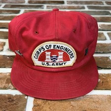 Vintage US Army Corps of Engineers Cap  Red Snapback Hat with pins