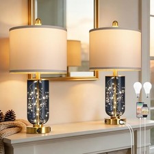 23" Modern Table Lamps for Living Room Glass Lamps Set of 2 with Night Blue