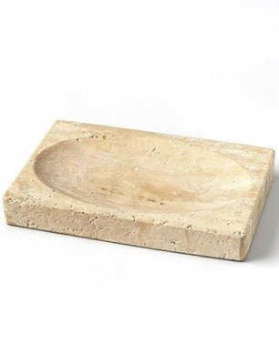 Beige Travertine Marble Soap Dish for Shower - Natural Stone Soap Bar Holder
