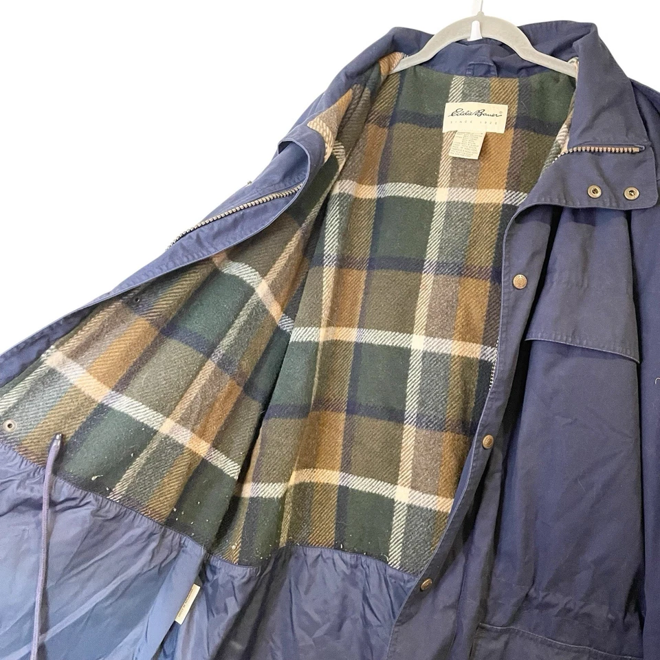 Chaqueta Parka Montaña Eddie Bauer De Colección L Alta Azul Cremallera Con Capucha Forrada de Lana Y2K Foto 3 de 4
