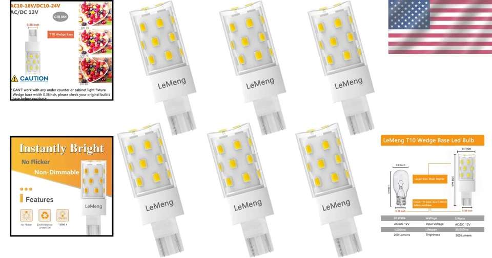 LED Bulb T10 Wedge Base 5W 500 Lumen Daylight White RV Marine Marine Boat - Image 2 of 4