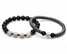 Magnetic Hematite Bracelet Set 2pc Natural Stone Beaded Unisex Energy Balance