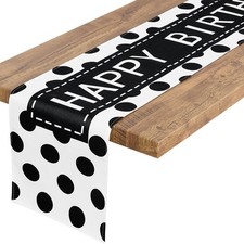 Happy Birthday Table Runner Black Dot Decorations Black White Theme 72 Inches