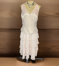 Davids Bridal Pink Beaded Halter Formal Tiered Chiffon Gown Size 14 New