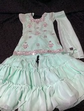 Mint Green Chiffon Girls Salwar Kameez Set w/ Embellished Dupatta Custom