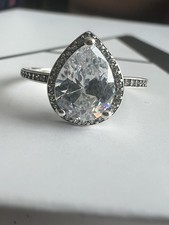 S925 Stamped Silver Pear Shaped Large Cz Ring Size 7