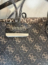 Guess Logo large shoulder Tote  bag With Animal Print Lining