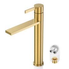 Phiestina 1 Hole Tall Bathroom Vessel Sink Faucet, Brushed Gold Single Hole S...