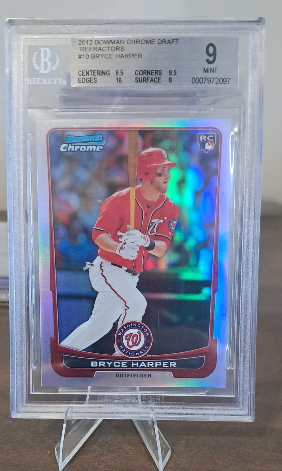 2012 Bowman Chrome Bryce Harper Draft Refractor #10 BGS 9 MINT /300 ROOKIE RC