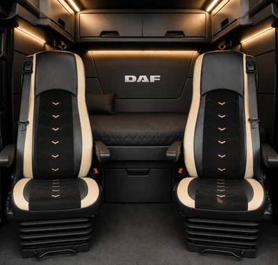 Premium Housses Siège Camion DAF XF 106 DAF CF Euro 6 1+1 Premium Noir Beige - Photo 1/4