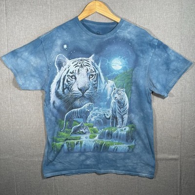 Y2K Liquid Blue Mens L White Tiger Blue Tie Dye T-Shirt Graphic T-Shirt