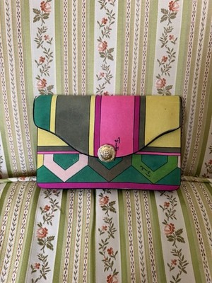 Vintage Emilio Pucci 1960s Mod Silk Clutch Geometric Print Envelope Handbag