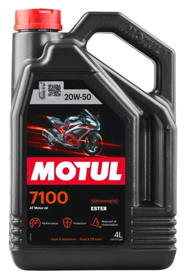 Huile 4 Temps Motul 7100 protège votre moteur bicylindre avec la formule ester 20W50 4L