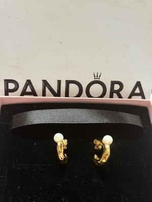 Original Pandora Creolen mit Perle Ohrringe Silber vergoldet Stecker