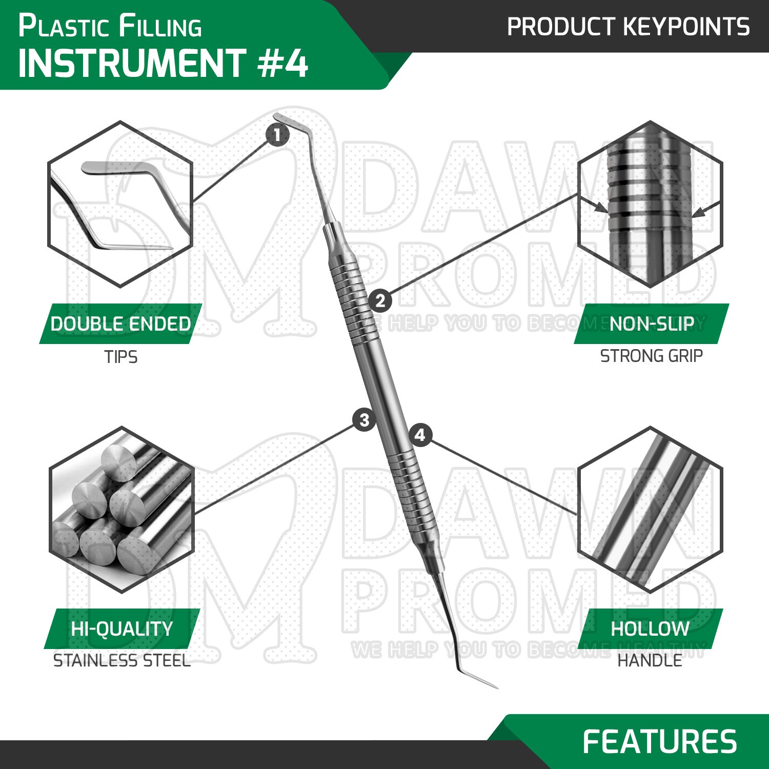 Plastic Composite Filling #4 Double Ended 7" Dental Instruments German Grade