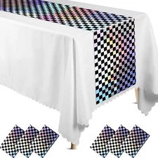 Plastic Checkered Table Runner 14x108 inch 6 Pack Black Racing Party