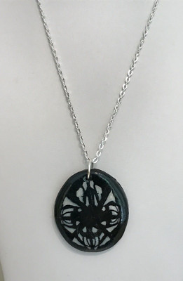 Primo Sculpey Clay Abstract Black & White Pendant on an 18'' Silver Plated Chain