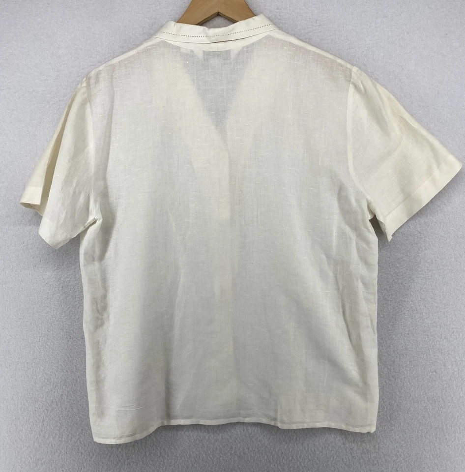 Camisa CASUAL CORNER Mujer 6 Lino Algodón Cuadrado Botón Delantero Blanco De Colección Foto 3 de 4