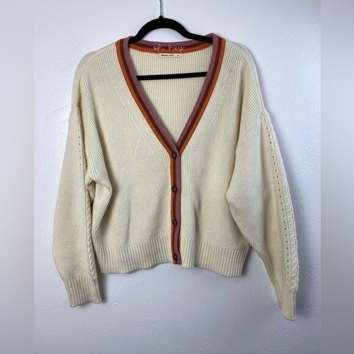 Marine Layer Robin Crop Cardigan in Ivory with Tipping Wool Blend Knit size  XL | eBay