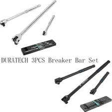 DURATECH 3PC Breaker Bar Set Black/Sliver180°Rotatable Head Premium Chrome Alloy