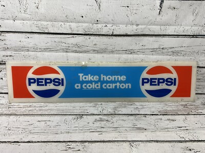 Vintage Pepsi ''Take Home A Cold Carton'' Cooler Topper Advertising Sign - 38 x 8