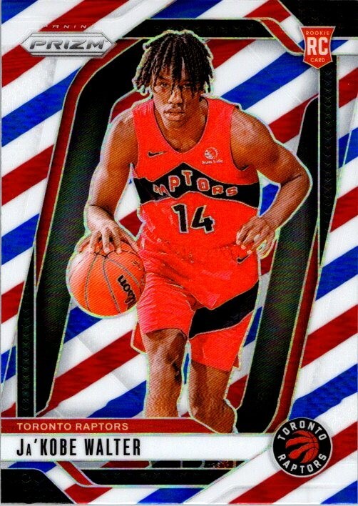 Ja'Kobe Walter 2024-25 Prizm Red White Blue Rookie Card #223 - Raptors