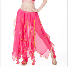 Chiffon Gold Trim Lotus Leaf Long Skirt Swing Kelp Skirt Belly Dance Costumes