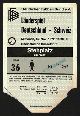 Ticket | 1972 | West Germany v Switzerland | Friendly @ Düsseldorf