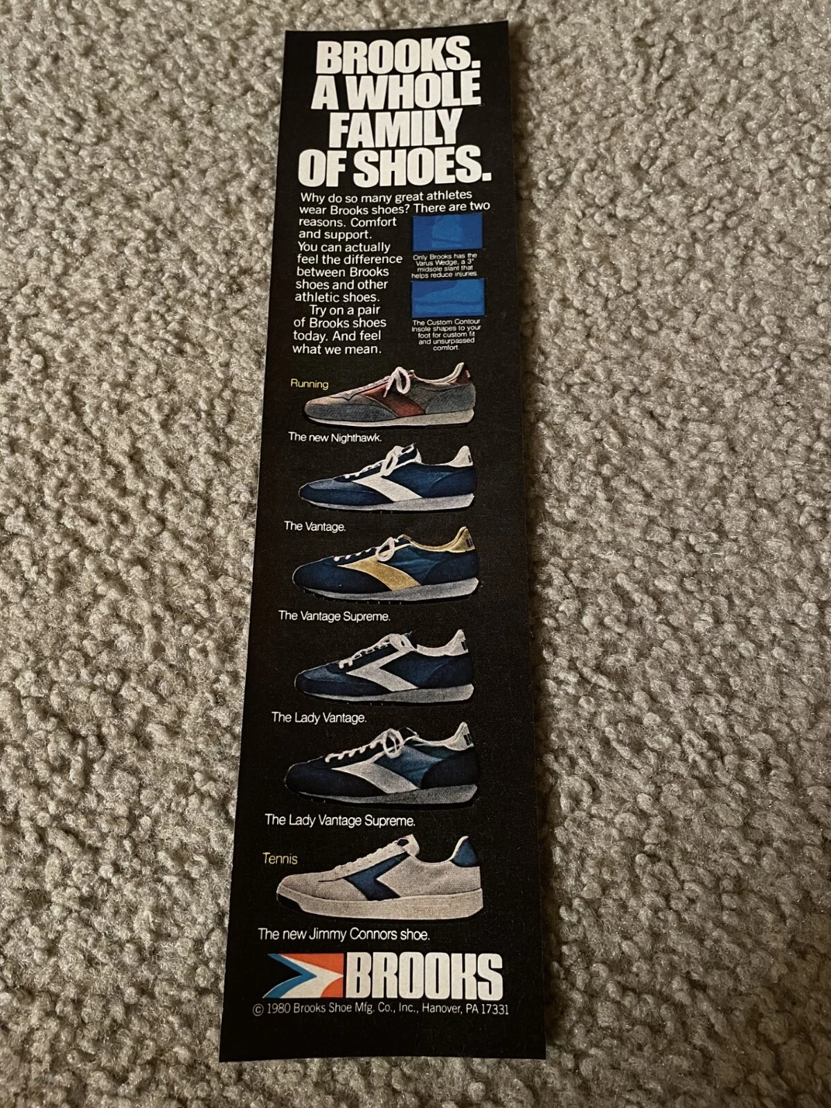 1980 BROOKS VANTAGE SUPREME NIGHTHAWK JIMMY CONNORS chaussures affiche impression publicité